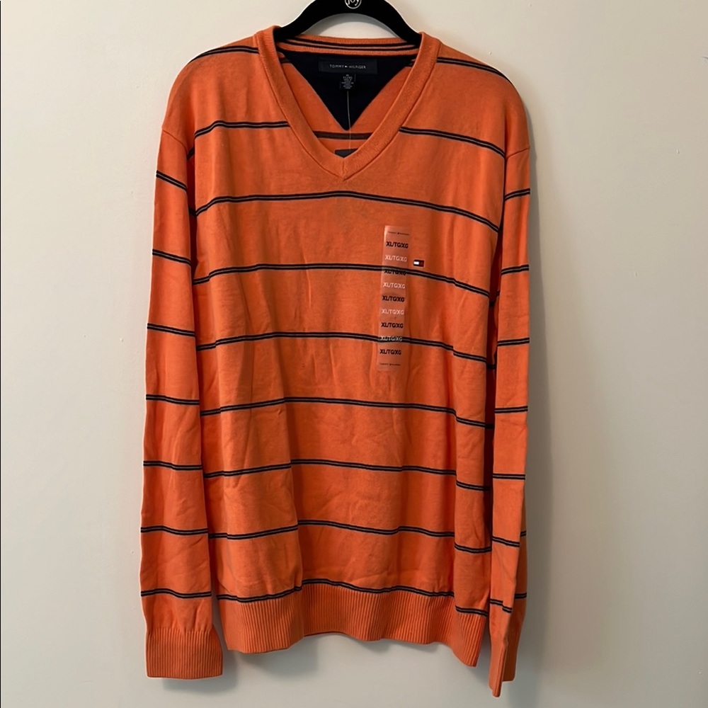 Tommy Hilfiger Men's Orange Striped Sweater